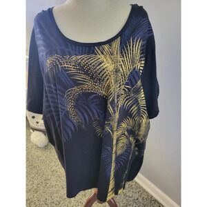 Plus Size 4X Navy Blue Palm Tree Blouse Top Liz & Me for Catherines Sparkle